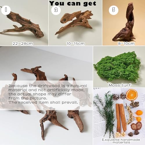 14PCS Product Photography Props：Natural Sunken Wood Photography Props with Imitation Moss Dried Flowers- Small Items Photo Props for Jewelry Cosmetics Perfume
