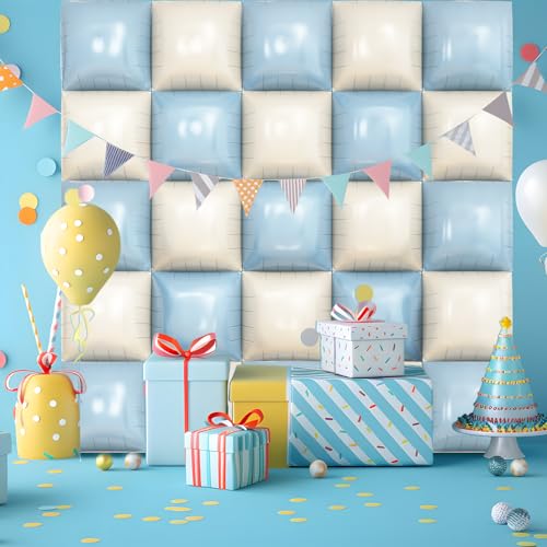 Blue White Square Foil Balloon Wall,25Pcs Double Sided Balloons Backdrop Helium Balloon Tunnel Arch Garland Kit for Birthday Bridal Anniversary Baby Shower Party Decorations - style: Blue White