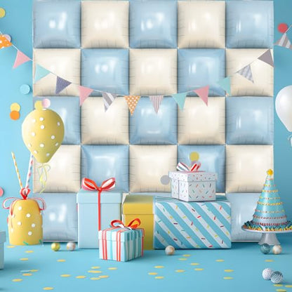 Blue White Square Foil Balloon Wall,25Pcs Double Sided Balloons Backdrop Helium Balloon Tunnel Arch Garland Kit for Birthday Bridal Anniversary Baby Shower Party Decorations - style: Blue White
