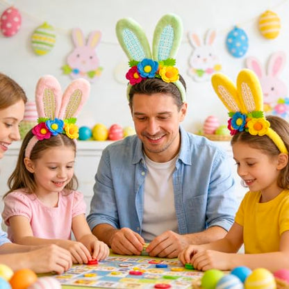 3 Pack Luxurious Easter Bunny Ears Headband Cute Plush Rabbit Ears for Kids Adult Cosplay Birthday Party Supplies - color: 3pcs Headband With Flowers-1