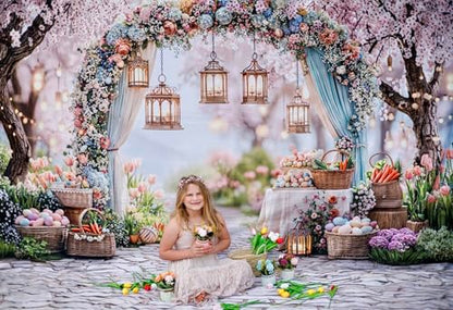 Kate Easter Photography Backdrops Arch Spring Flowers Colorful Eggs Party Banner Photo Props, 8x8ft - size: 8x8ft