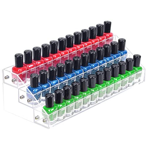 Acrylic Nail Polish Organizer Rack, 3 Tier Paint rack and Storage Shelf, Clear Display Stand for Tattoo Inks, Sunglasses, Essential Oils, Gel Nail Polish - Holds 36 Bottles - size: 3 Tiers