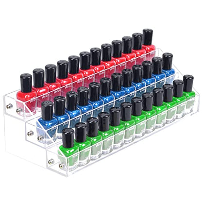 Acrylic Nail Polish Organizer Rack, 3 Tier Paint rack and Storage Shelf, Clear Display Stand for Tattoo Inks, Sunglasses, Essential Oils, Gel Nail Polish - Holds 36 Bottles - size: 3 Tiers