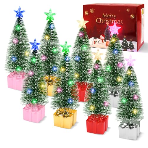 Mini Christmas Tree with Lights, 8 Pack Tabletop Christmas Tree with Lights for Christmas Decorations Indoor Xmas Holiday Party, Office Desk Decoration Christmas Centerpieces for Tables - color: 8 Pack