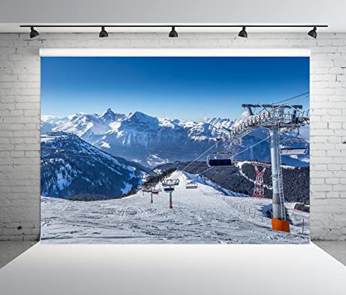 BELECO 10x6.5ft Fabric Ski Resort Backdrop Snowy Winter Alps Mountain Background for Photography Holiday Travel Ski Sport Backdrop Birthday Party Decor Kids Adults Portrait Photoshoot Studio Props - size: 10x6.5FT