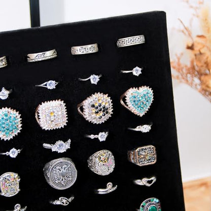 Ring Display Stand, Velvet Ring Holder, 50 Slots Rings Organizer Jewelry Display Tray, L-Shaped Jewelry Organizer Stand for Rings Earrings Selling (2, Black) - color: Black