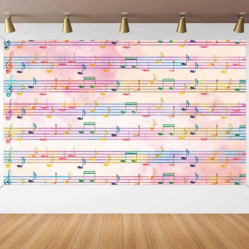 5x3FT Pink Theme Music Notes Backdrop Colourful Music Notation Photography Background for Newborn Girl Baby Shower 1st Birthday Senior Pictures Party Decorations Photo Booth Props Supplies - size: 5x3ft
