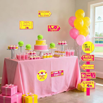 20PCS Softball Birthday Decorations Sign Softball Cutouts Yard Outdoor Wall Road Decors Directional Signs for Sports Themed Birthday Baby Shower Decors Party Supplies Photo Props - style: Softball