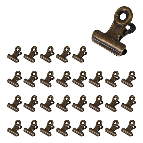 30Pcs 22mm Metal Binder Clips, Mini Bulldog Paper Clamps Bull Clips, Hinge Clips for Office School Home Supplies, Photos Crafts Food Bags Tags, Bronze