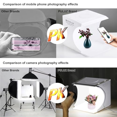 Mini Photo Studio Light Box, PULUZ Portable Folding Photography Lighting Tent Kit with 5500K LED Lights 6 Color Backdrops for Small Items Products Photography 21cm - color: 21cm/8in