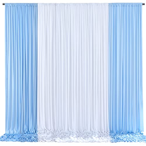 10x10ft Baby Blue and White Backdrop Curtains Panels for Parties Wedding Baby Shower Birthday Party Photography Background, Wrinkle Free Polyester Backdrop Curtains Drapes 4 Panel 2.5x10ft - color: Baby Blue+white, size: 60"W x 120"L (Pack of 4)
