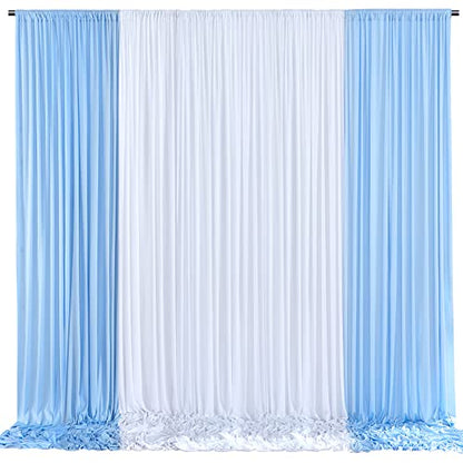 10x10ft Baby Blue and White Backdrop Curtains Panels for Parties Wedding Baby Shower Birthday Party Photography Background, Wrinkle Free Polyester Backdrop Curtains Drapes 4 Panel 2.5x10ft - color: Baby Blue+white, size: 60"W x 120"L (Pack of 4)