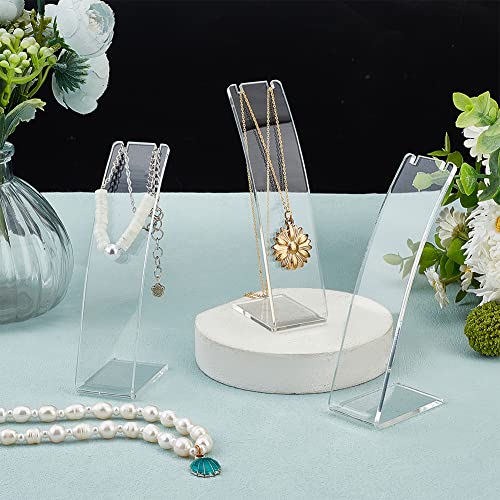FINGERINSPIRE 6 Pcs L-Shape Acrylic Necklace Holder(Clear, 4.53 inch Height) Slant Back Earring Display Stand Jewelry Organizer for Earring Necklace Long Chain Pendant Jewelry Storage Rack for Retail