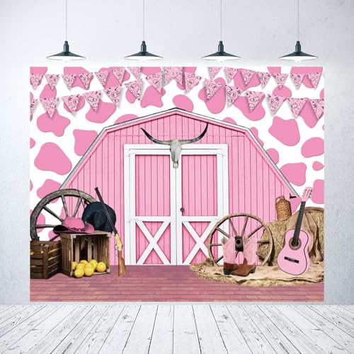 Pink Western Cowgirl Backdrop 10x8ft Rustic Wood Barn Door Wild West Rodeo Cowgirl Photography Background for Grils Birhtday Western Party Decorations Banner Photo Supplies - color: Pink2