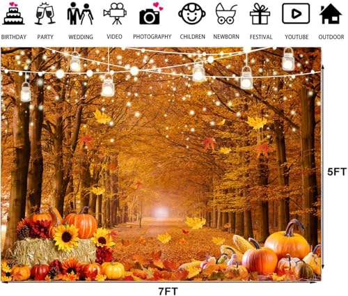 7x5ft Fall Forest Photography Backdrop Fall Harvest Backdrop Thanksgiving Background Pumpkin Decoration Party Backdrops Fall Photo Backdrop 185 - size: 7x5ft