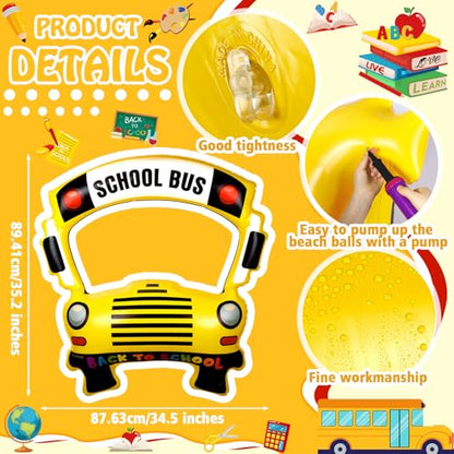 Colingmill 55 Inch School Bus Photo Frame Inflatable Balloon Decorations Photo Backdrop Booth Selfie Frame Background for Classroom Party Supplies - style: School Bus
