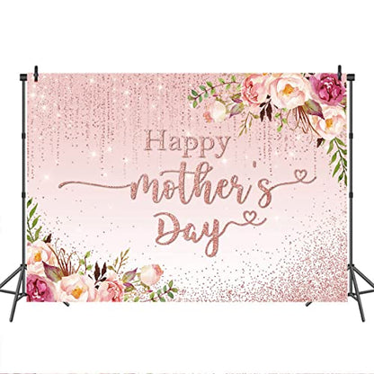 Mocsicka Happy Mother's Day Backdrop Floral Golden Dots Mothers Day Birthday Photography Background for Women Vinyl Thanks Mother's Day Photo Booth Props (8x6ft) - size: 8x6ft
