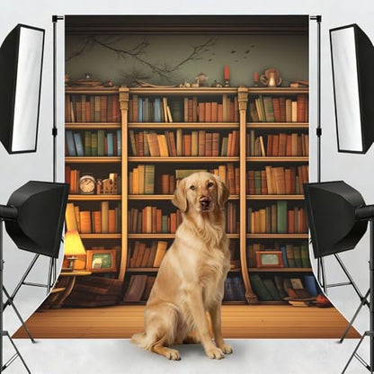 Retro Bookshelf Backdrop Background for Photography 5x7ft Photobooth Professional Photo Backdrop Curtains Video Photography Studio Photo Backgrounds Banner Booth Background Screen Parties - color: Retro Bookshelf