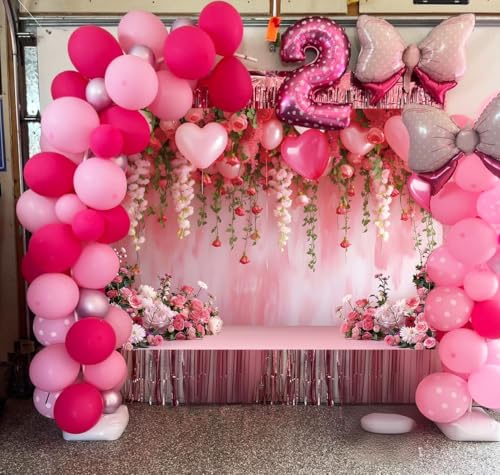 Flowers Wall Backdrop Pink Flowers Love Heart Balloons Romantic Photography Background Wedding Anniversary Birthday Valentines Party Decorations Banner Supplies (8x6FT) - size: 8x6FT