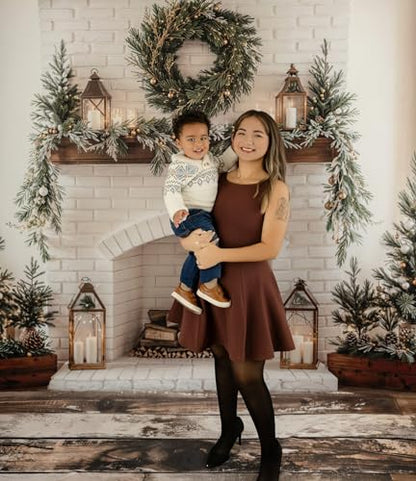 Kate 8x8ft/2.5x2.5m Christmas Fireplace Backdrop for Photography White Brick Wall Photoshoot Background Photo Video Studio Props - size: 8x8ft