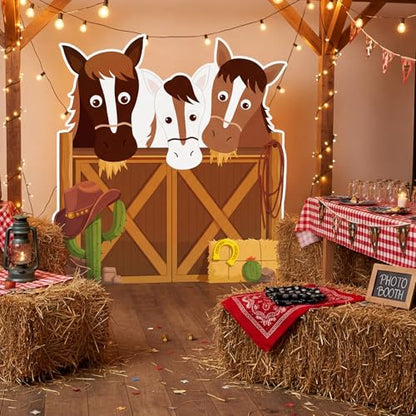 Capoda 4 ft Western Party Decorations Horse Stable Cardboard Cutout Stand Up Western Photo Props Standup Backdrop Background for Baby Shower Birthday Party Decor Supplies