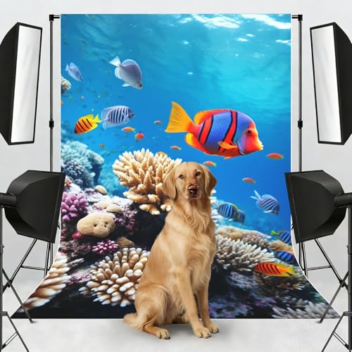 Ocean Tropical Fish Coral Backdrop Background for Photography 5x7ft Photobooth Professional Photo Backdrop Curtains Video Photography Studio Photo Backgrounds Banner Booth Background Screen Parties - color: Ocean Tropical Fish Coral