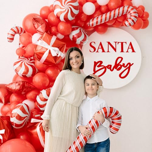 Whaline Felt Santa Baby Sign for Christmas Baby Shower Backdrop Red Xmas Felt Letter Gender Reveal Sign for Boy Girl 1st Birthday Party Arch Decor Wall Photo Prop