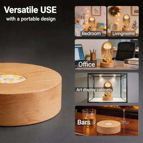 Battery Power Led Light Stand for 3D Crystal Art Glass,Warm Light,Wood,4 inch - color: Yellow