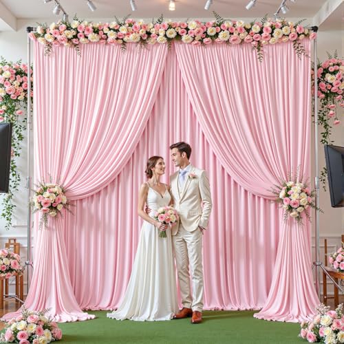 8ftx10ft Wrinkle Free Pink Backdrop Curtain - 10 Feet Photography Backdrop Drapes, Silky Polyester Back Drop Cloth for Wedding Baby Shower Balloon Arch Background - color: Pink, size: 8FTx10FT (W4'xH10', 2 Panels)