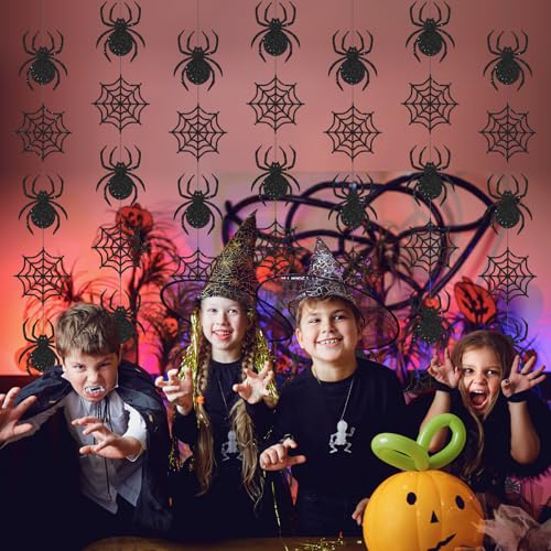 Xinnun Halloween Party Decorations Spider Web Banner Garland Horror Theme Banner Cutouts Ribbon Streamers for Black Halloween Birthday Party Office School Home Decor - style: Spider