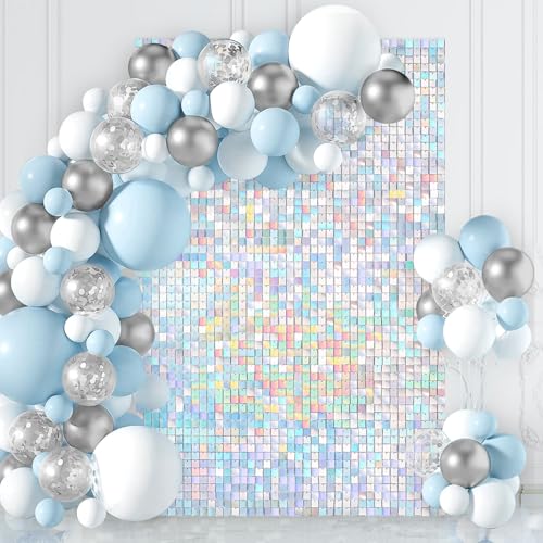 Shimmer Wall Backdrop Rainbow Silver Sequin Backdrop 12 Panels Sparkly Backdrop for Birthday Anniversary Wedding Engagement Decorations - color: Rainbow Silver, size: 3ftx4ft