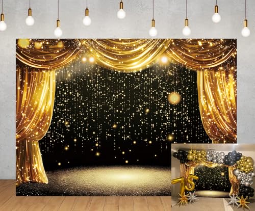 Black Gold Backdrop Black Gold Curtains Glitter Spots Theater Stage Photography Background Adults Kids VIP Carnival Graduation Prom New Year Birthday Party Decorations Banner Photo Props (8x6FT) - size: 8x6FT