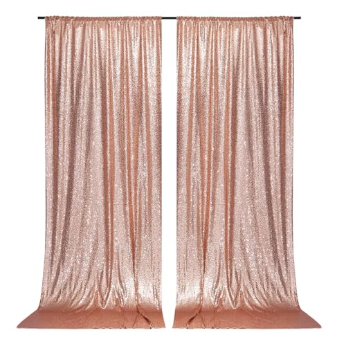 PartyDelight 2 Panels Rose Gold 5FT X 10FT Sparkly Sequin Backdrop Curtains for Wedding, Party, Room Decorations. - color: Rose Gold, size: 60"W x 120"L (Pack of 2)