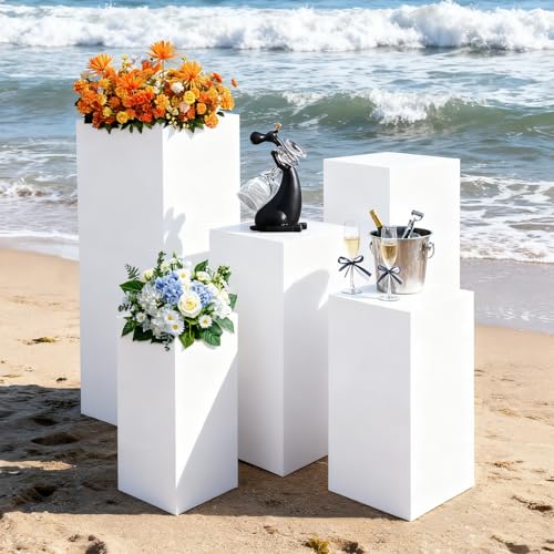 5PCS Iron Square Pedestal Stands, White Dessert Table Cube Display Pillars, Wedding Party Art Decor Display Column for Patios, Corridors and Entrances (17.72-34.65in Square) - size: 17.72-34.65in Square