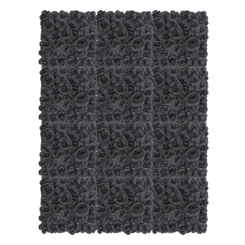 12PCS Flower Wall Panels Black 3D Silk Rose Wall Artificial Gorgeous Wall Backdrop Background Artificial Flowers Decoration for Photo Background Home Party Wedding Backdrop Decoration