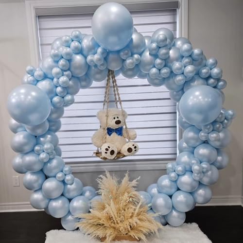 Double Pearl Blue Stuffed Balloons Different Size 115Pcs 5/10/12/18" Light Blue Balloon Arch Kit for Birthday Baby Shower Bridal Shower Engagement Ocean Under the Sea Frozen Theme Party - color: Pearl Blue