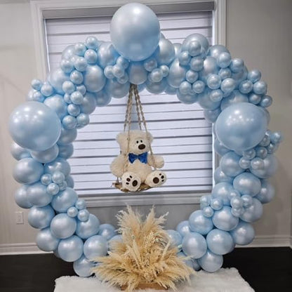 Double Pearl Blue Stuffed Balloons Different Size 115Pcs 5/10/12/18" Light Blue Balloon Arch Kit for Birthday Baby Shower Bridal Shower Engagement Ocean Under the Sea Frozen Theme Party - color: Pearl Blue