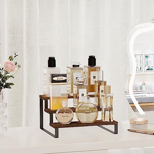 YINMIT Wooden Perfume Organizer, Tiered Cologne Organizer for Men, Black Cologne Stand Perfume Stand, Risers Display Stands for Perfume, Makeup, Cupcake, Dessert, Party (3 Tier Retro, 11.8 In) - color: 3 Tier Retro, size: 11.8 In