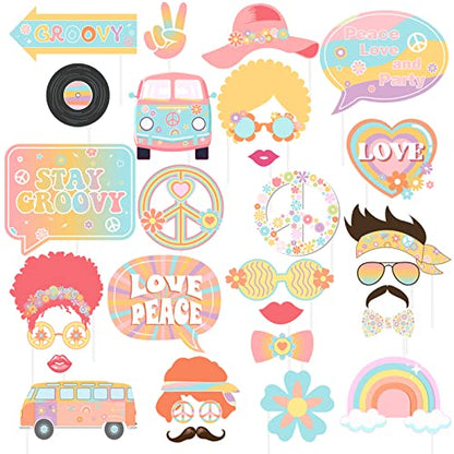 Cheereveal Groovy Party Decorations - 30 Pcs Groovy Photo Booth Props, Retro Boho Girl Party Supplies, Hippie Party Decorations for Baby Shower Birthday