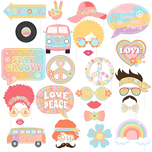 Cheereveal Groovy Party Decorations - 30 Pcs Groovy Photo Booth Props, Retro Boho Girl Party Supplies, Hippie Party Decorations for Baby Shower Birthday