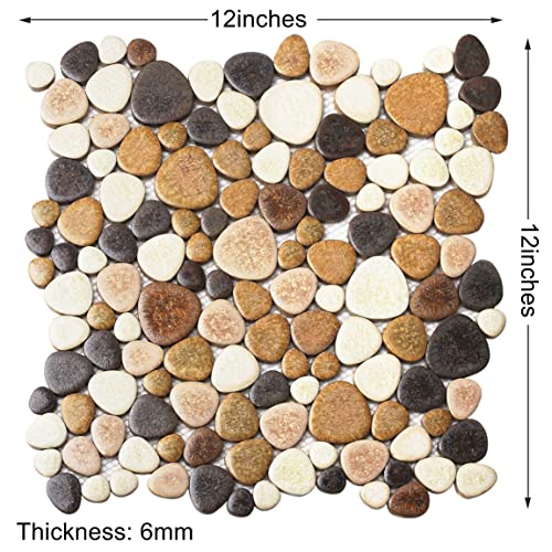 Parrotile Yellowstone Matte Pebbles Mosaic Tile for Shower Floor Bathroom Floor Tiles Non Slip [5 Sheets] - color: Matte Yellowstone