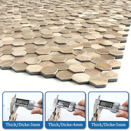 3D Metal Peel and Stick Backsplash for Kitchen,Mini Hexagon Tile Stickers Self Adhesive Wall Tiles Heat Resistant(8 Sheets,Champagne Gold) - color: Champagne Gold