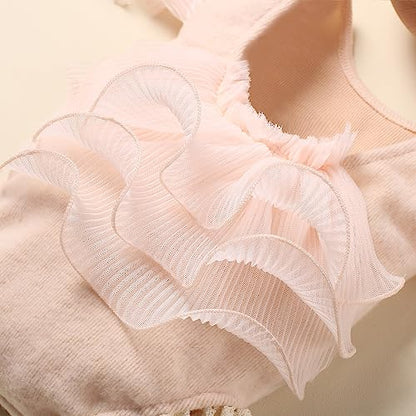 Ylsteed Newborn Photography Outfits Girl Lace Romper with Headband Photo Shoot Outfits Girls Photo Props - Ruffles Beige - color: Beige