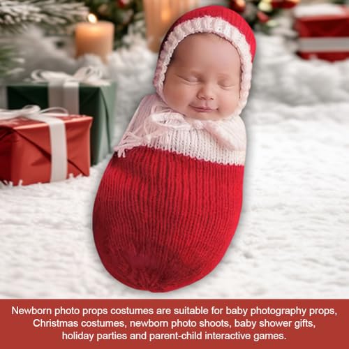Newborn Christmas Photo Shoot Set Fashion Knitted Clothes baby Photography Prop - color: Red