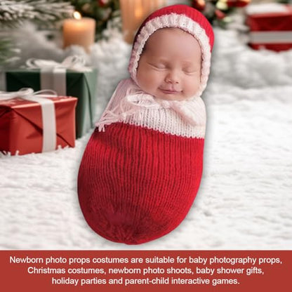 Newborn Christmas Photo Shoot Set Fashion Knitted Clothes baby Photography Prop - color: Red