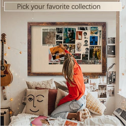 Large Magnetic Bulletin Board 43 x 31 Inch for Wall,Rustic Framed Cork Board with Linen for Home Office School,with 4 Push pins, 4 Magnets - size: 43inchx31inch