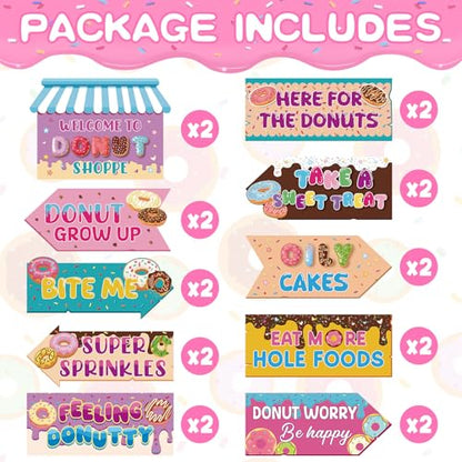Hooqict 20 Pieces Doughnut Party Sign Welcome to Donut Party Directional Signs for Kids Girls Sweet Donut Themed Birthday Decorations Supplies - style: Doughnut