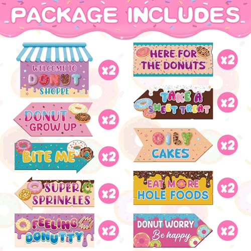 Hooqict 20 Pieces Doughnut Party Sign Welcome to Donut Party Directional Signs for Kids Girls Sweet Donut Themed Birthday Decorations Supplies - style: Doughnut