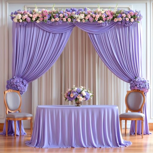 Lavender Backdrop Curtains 4 Panels - Wrinkle-Free Polyester Photography Drapes for Baby Shower & Party Background Backdrop Stand - 16 X10FT - color: Lavender, size: W4' x H10'(4 panels)