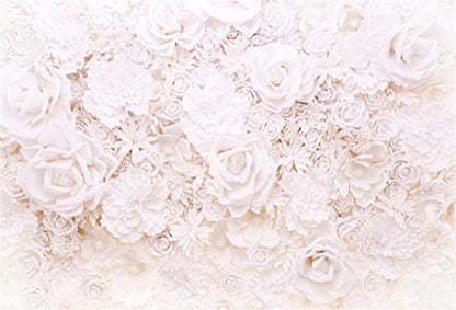 AOFOTO 8x6ft White Flowers Wall Backdrop Elegant Roses Romantic Wedding Decor Bridal Shower Photography Background Baby Girl Artistic Portrait Valentines Mother's Day Photoshoot Studio Props Wallpaper - size: 8x6ft